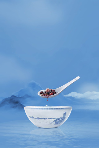 蓝色冰山寒冷中国传统节日腊八节腊八粥美食海报背景